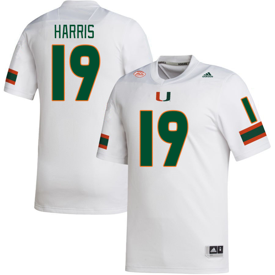 Men #19 Jaden Harris Miami Hurricanes College Football Jerseys Stitched-White